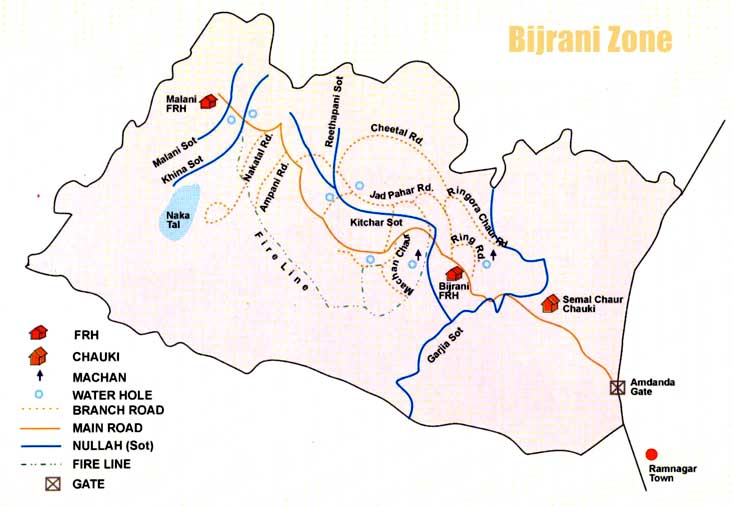 Map of Bijrani Zone - Jim Corbett National Park